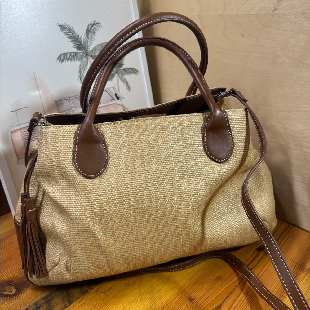 Etienne Aigner Natural Straw Tote with Brown Leather Trim - Picture 5 of 14